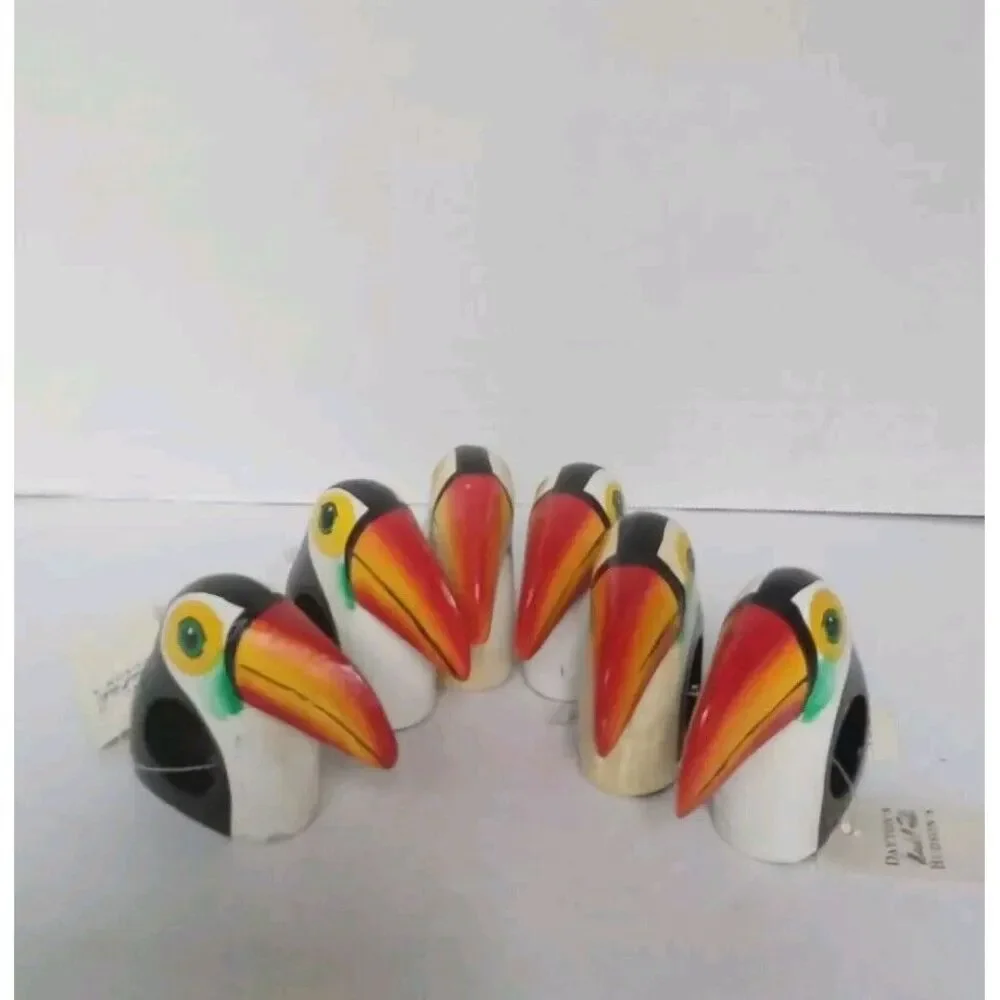 Handcrafted Wooden Toucan‎ Napkin Rings Set of 6 Tropical Bird Table Decor